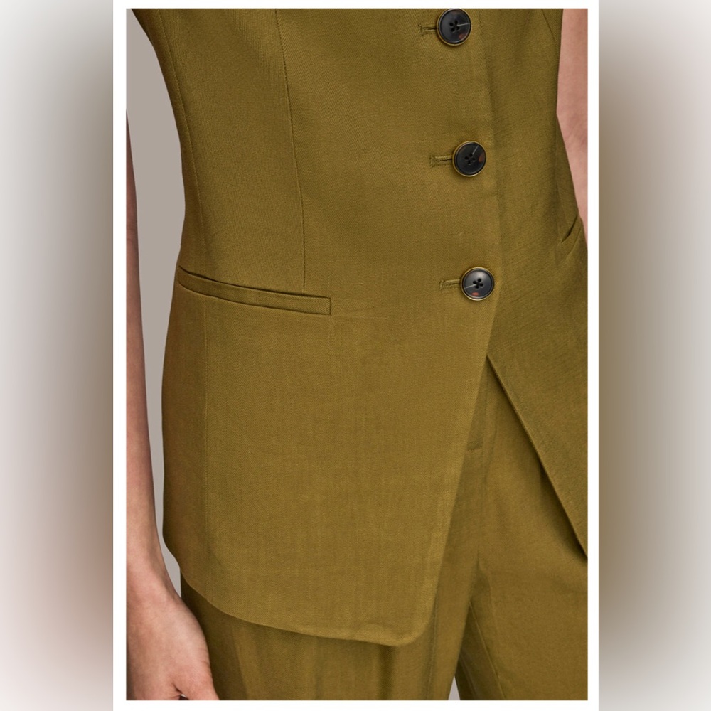 Donna Karan Women Linen Blend Vest Color Smoky Olive Medium Boat Neck Button NWT - Picture 6 of 14